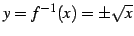 $ y=f^{-1}(x)=\pm\sqrt{x}$