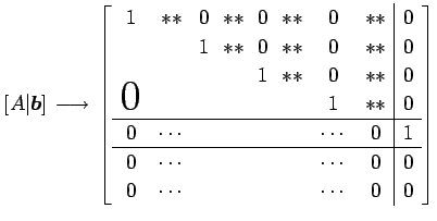 $\displaystyle [A\vert\vec{b}] \overset{\text{����}}{\longrightarrow} \left[\b...
... & & &&& \cdots & 0 & 0 \\ 0 & \cdots & & &&& \cdots & 0 & 0 \end{array}\right]$