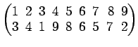 $ \begin{pmatrix}
1\! & \!2\! & \!3\! & \!4\! & \!5\! & \!6\! & \!7\! &
8\! & \!...
...3\! & \!4\! & \!1\! & \!9\! & \!8\!
& \!6\! & \!5\! & \!7\! & \!2
\end{pmatrix}$