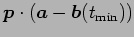 $\displaystyle \vec{p}\cdot(\vec{a}-\vec{b}(t_{\mathrm{min}}))$