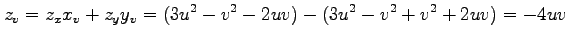 $\displaystyle z_v=z_xx_v+z_yy_v= (3u^2-v^2-2uv)-(3u^2-v^2+v^2+2uv)=-4uv$