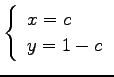 $\displaystyle \left\{ \begin{array}{l} x=c\\ y=1-c \end{array} \right.$