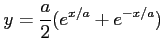 $ \displaystyle{y=\frac{a}{2}(e^{x/a}+e^{-x/a})}$