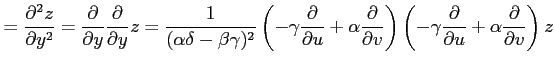 $\displaystyle = \frac{\partial^2 z}{\partial y^2}= \frac{\partial}{\partial y} ...
... -\gamma\frac{\partial}{\partial u}+ \alpha\frac{\partial}{\partial v} \right)z$