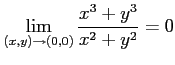 $\displaystyle \lim_{(x,y)\to(0,0)} \frac{x^3+y^3}{x^2+y^2} =0$
