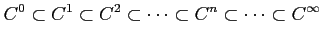 $\displaystyle C^{0}\subset C^{1} \subset C^{2} \subset \cdots \subset C^{n}\subset \cdots \subset C^{\infty}$