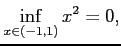 $\displaystyle \inf_{x\in(-1,1)} x^2=0,$