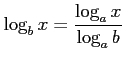 $ \displaystyle{\log_{b}x=\frac{\log_{a}x}{\log_{a}b}}$