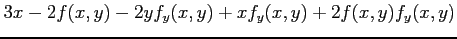 $\displaystyle 3x-2f(x,y)-2yf_y(x,y)+xf_y(x,y)+2f(x,y)f_y(x,y)$